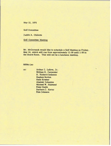 Memorandum from Judy A. Chilcote to golf committee