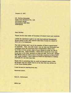 Letter from Mark H. McCormack to Gordon Alexander