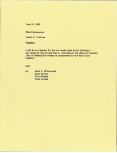 Memorandum from Judy A. Chilcote to Ellie Pantazoglou