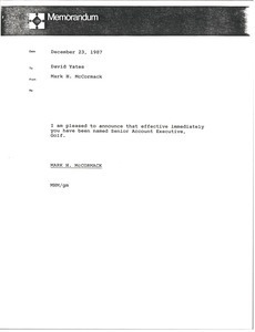 Memorandum from Mark H. McCormack to David Yates