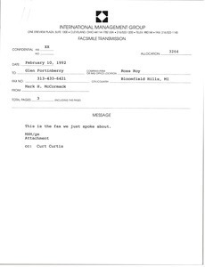 Fax from Mark H. McCormack to Glen Fortinberry