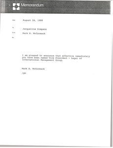 Memorandum from Mark H. McCormack to Jacqueline Simpson and John Oney