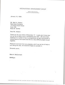 Letter from Mark H. McCormack to Matt A. Holbert