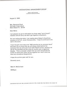 Letter from Mark H. McCormack to Mrs. Raymond Floyd