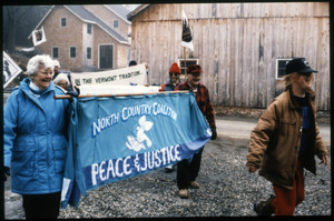 Supporters at home of war tax resisters Randy Kehler and Betsy Corner, representing the North Country Coalition for Peace and Justice