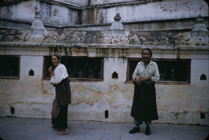 Outside a Buddhist temple in Kathmandu