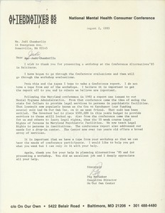 Letter from Peg McCusker to Judi Chamberlin