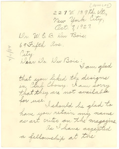 Letter from Aaron Douglas to W. E. B. Du Bois