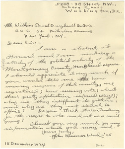 Letter from John Sumner Wood to W. E. B. Du Bois