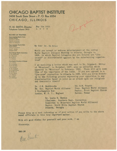 Letter from Chicago Baptist Institute to W. E. B. Du Bois