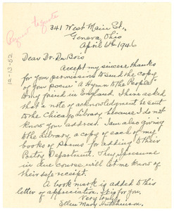 Letter from Ellen Mary Hutchinson to W. E. B. Du Bois