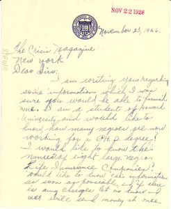 Letter from Frazier D. Alexander to Crisis