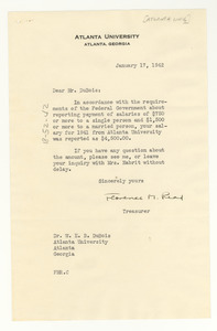 Letter from Florence M. Read to W. E. B. Du Bois