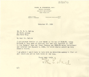 Letter from John E. Nail to W. E. B. Du Bois