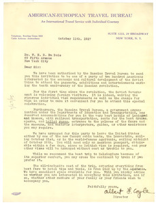 Letter from American-European Travel Bureau to W. E. B. Du Bois