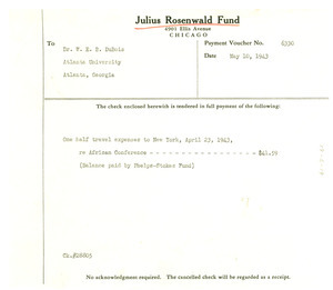 Julius Rosenwald Fund check stub