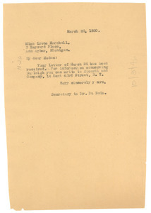 Letter from unidentified correspondent to Irene Marshall