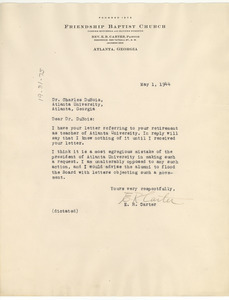 Letter from E. R. Carter to W. E. B. Du Bois