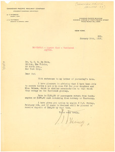 Letter from Canadian Pacific Railway Company to W. E. B. Du Bois