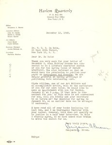 Letter from Harlem Quarterly to W. E. B. Du Bois