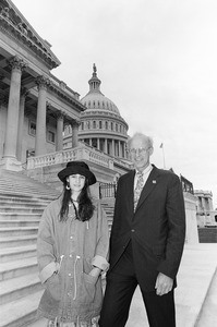 Congressman John W. Olver with unidentified girl on the steps of the United States Capitol building