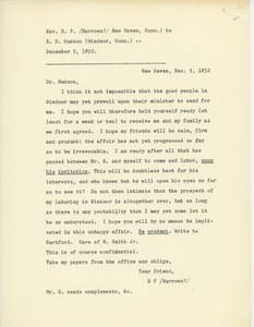 Transcript of letter from Reverend E. P. Barrows to Erasmus Darwin Hudson