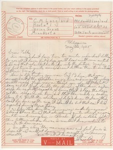 V-mail from Harold D. Langland to Charles Langland