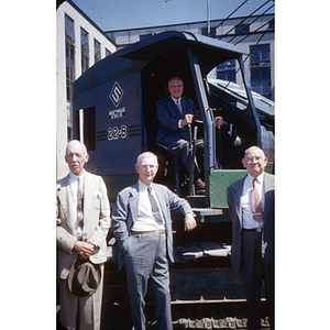 Groundbreaking, Cabot Gym, Oct. 1952; Elliot, Churchill, Ell (in tractor)