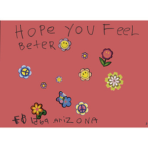 "Feel better" card from a Girl Scout in Casa Grande, Arizona.
