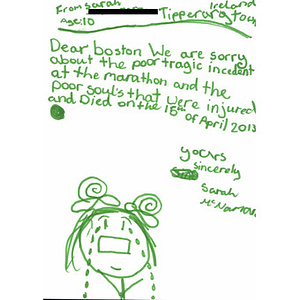 Letter and drawing of support from a child in Tipperary, Ireland