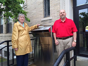The Margaret Winthrop Rebekah Lodge #153 donated funds for the new exterior book drop for the library