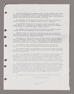 Amherst College faculty meeting minutes and Committe of Six meeting minutes 1960/1961