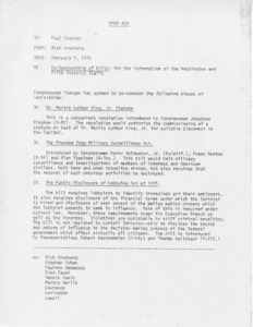 Memo #24, Co-Sponsorship of Bills: for the information of the Washington and Fifth District staffs