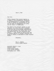 Letter from Paul E. Tsongas to Robert C. Byrd