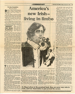 Newspaper clipping from The Chicago Sun Times: "America's new Irish - living in limbo"