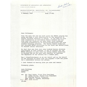 Letter, Boston School Committee, January 9, 1969.