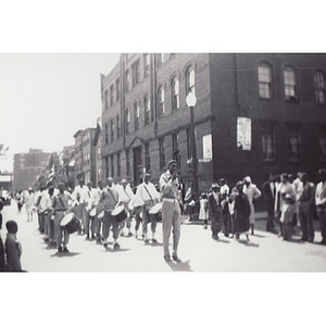 An unidentified group of students march in Boston School Boy Cadets parade with drums