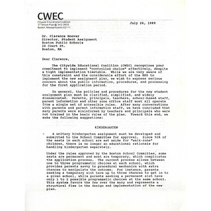 Letter, Dr. Clarence Hoover, July 26, 1989.
