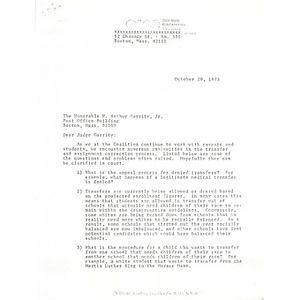 Letter from Citywide Educational Coalition to Judge W. Arthur Garrity, October 20, 1975.