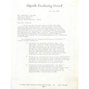 Citywide Coordinating Council letter to Phillip T. Tierney, July 30, 1976.
