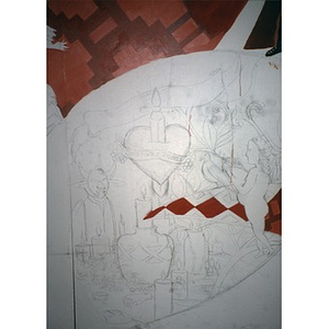 Sketch or under drawing of one segment of the "On the Wall" mural.