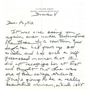 Letter, Phyllis M. Ryan, December 8.