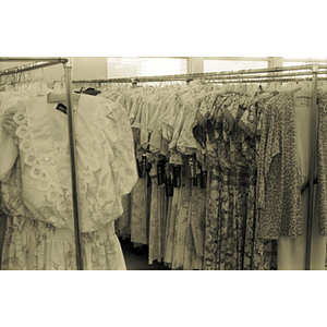 Clothing on garment racks