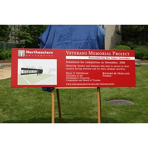 A sign for the Veterans Memorial Project at the groundbreaking ceremony