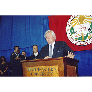 Senator Edward Kennedy speaking at press conference