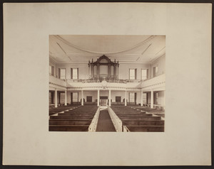 Interior view of West Church facing pipe organ, 131 Cambridge Street