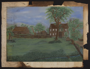 [Untitled drawing of unidentified house, garden, and outbuildings.]