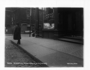 Sidewalk Washington and Milk Sts., south side, sec.5, 322 Washington St., Boston, Mass., November 20, 1904