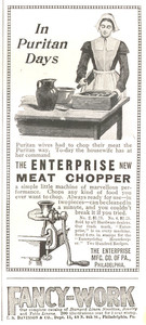 Advertisement for meat grinder, manufactured by the Enterprise Manufacturing Company, Philadelphia, Pennsylvania, 1897