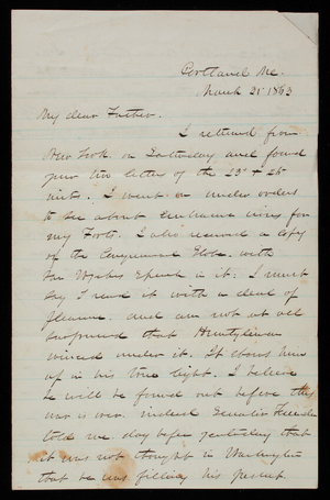 Thomas Lincoln Casey to General Silas Casey, March 31, 1863